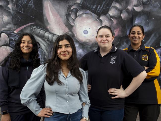 SA SRC campaigns - CommissionerÃ¢â¬â¢s SA SRC, which involves young people in Years 10, 11 & 12 working together to identify and take action on issues that matter to them most. L-R Tareeka Wickramasiri - St MaryÃ¢â&#130;¬â¢s College Nysa Khanna- The Heights School Maddie Polomka- Birdwood High SchoolJiya Iyer- Mount Carmel College. 29th August 2024. Picture: Brett Hartwig