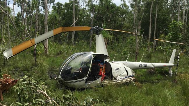 The helicopter after the crash in remote west Arnhem Land in February.