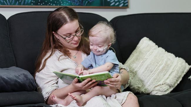 Bentley Park toddler Colton Hughes-Hodges was born with the heart defect Tetralogy of Fallot leaving a hole in his heart along with narrow valves and arteries. His mother Keeley Gear is advocating for additional pediatric cardiology services in Far North Queensland, so that Colton and children like him do not need to travel to Townsville or Brisbane to receive specialist care. Picture: Brendan Radke