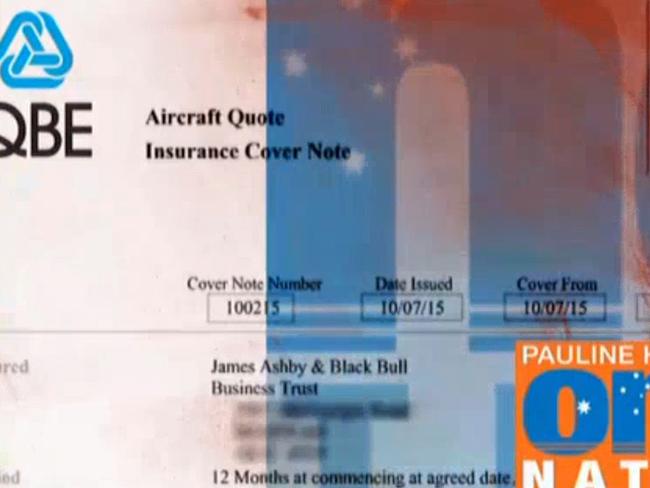 Insurance documents listing James Ashby as the owner of the plane. Picture: Supplied