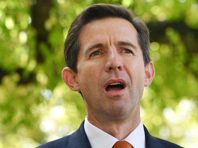 Australian Minister for Education and Training Senator Simon Birmingham speaks to the media at a press conference in Victoria Square, Adelaide, Friday, May 4, 2018. Council of Australian Governments (COAG) Education ministers from across the country have met in Adelaide to pore over a report by businessman David Gonski calling for a curriculum overhaul. (AAP Image/David Mariuz) NO ARCHIVING