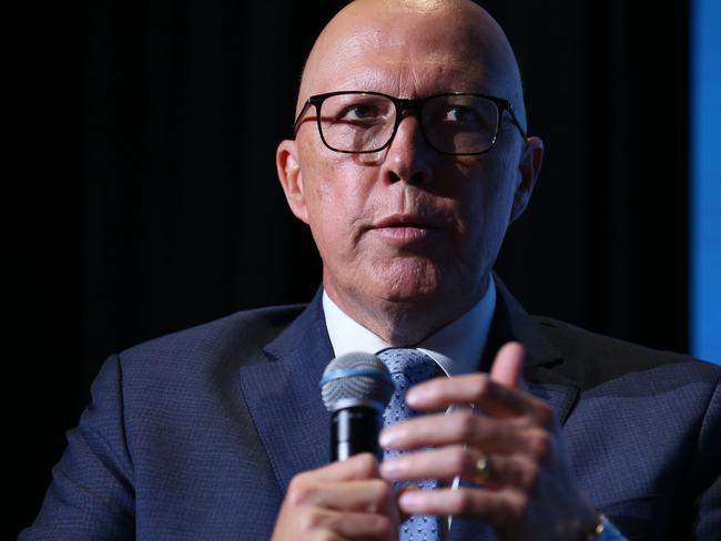 31/01/2025. The Leader of the Opposition Peter Dutton during at Q&A session after delivering keynote address at the Menzies Research Centre event held at the Shangri-La Hotel  in Sydney. Britta Campion / The Australian