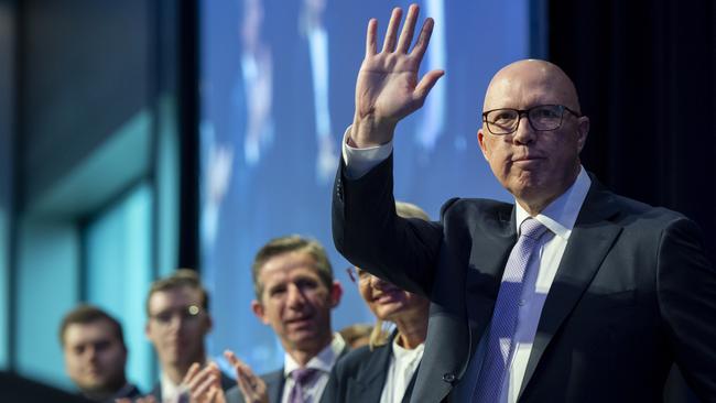 Opposition Leader Peter Dutton announced the Liberal Party’s was going ahead with a nuclear policy, with plants at seven sites. Picture : NewsWire/ Monique Harmer