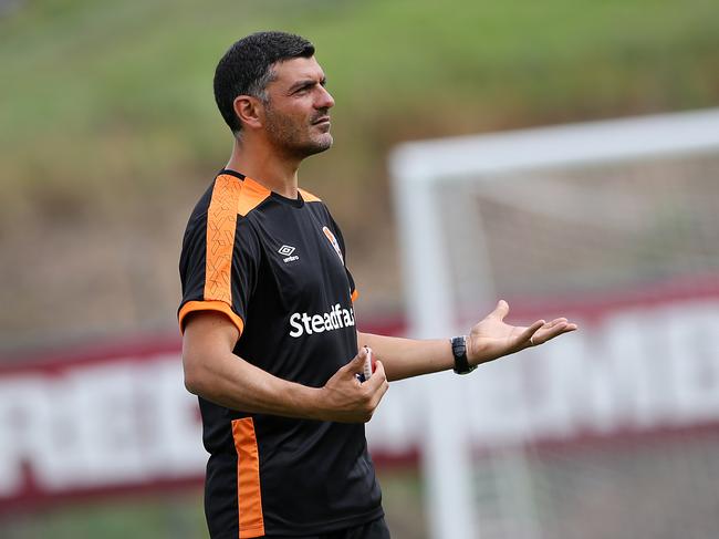 Brisbane Roar coach John Aloisi at training today at Ballymore. Pictures: Jack Tran