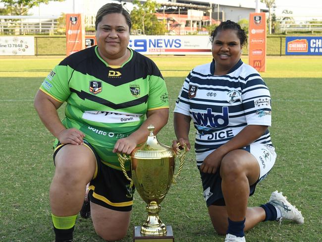 NRL NT women's grand final captains Ruti Tagiloa and Bianca Scrymgour ahead of the 2022 grand final. Picture: (A)manda Parkinson