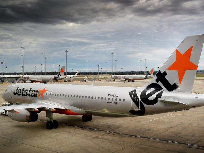 A Jetstar plane arrives at Melbourne Airport from Sydney. Picture: Andrew Henshaw