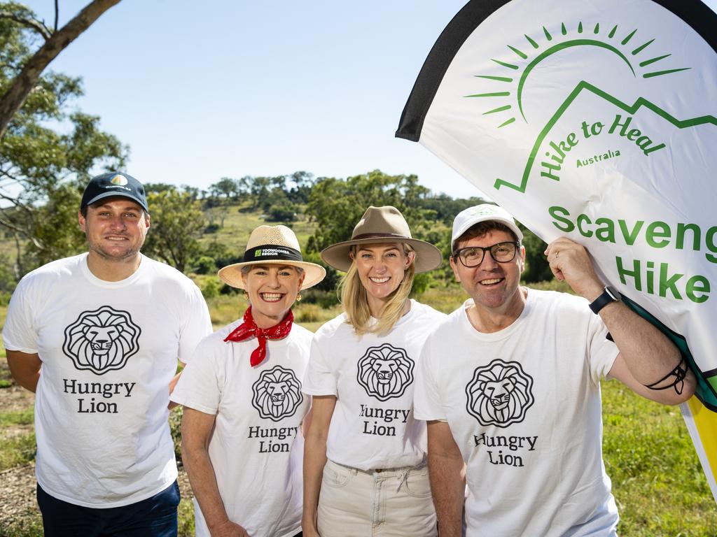 Team Hungry Lion members TRC councillors (from left) Tim McMahon, Megan OHara Sullivan, Rebecca Vonhoff and Geoff McDonald at the Hike to Heal 2022 launch at Mt Peel Bushland Park, Saturday, February 19, 2022. Picture: Kevin Farmer