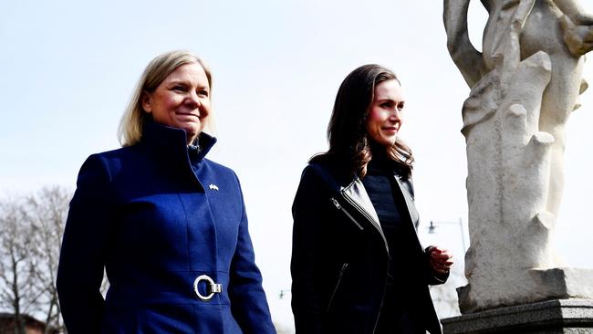 Swedish Prime Minister Magdalena Andersson and Finnish Prime Minister Sanna Marin. Picture: Paul Wennerholm/TT News Agency/AFP