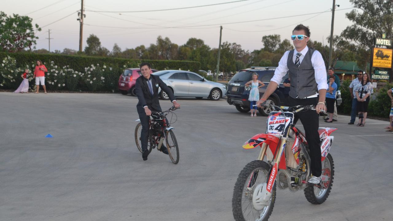 Roma State College seniors Aaron Walsh and Dusty Clem arrive at the formal on Friday night. Photo Graham Osborne / Western Star