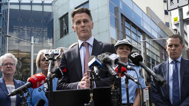 Premier Chris Minns spoke at Bondi Junction after the attack on Sunday. Picture: NCA NewsWire/Monique Harmer.