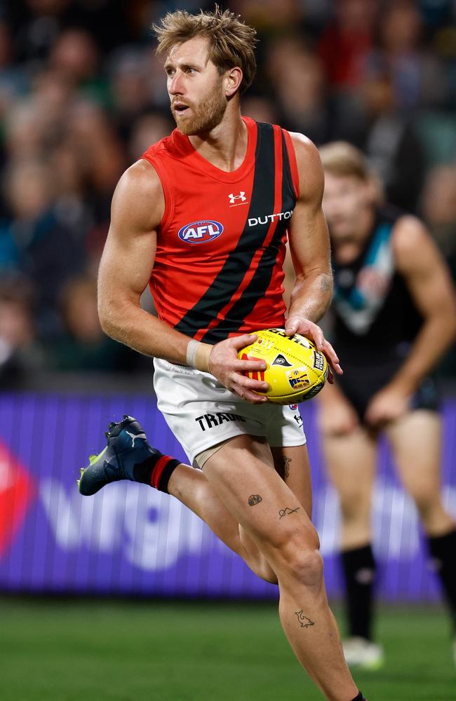 Dyson Heppell has transformed from a player who was on the fringe of selection come Round 1 to one of the first picked by Brad Scott. Picture: Michael Willson/AFL Photos via Getty Images.