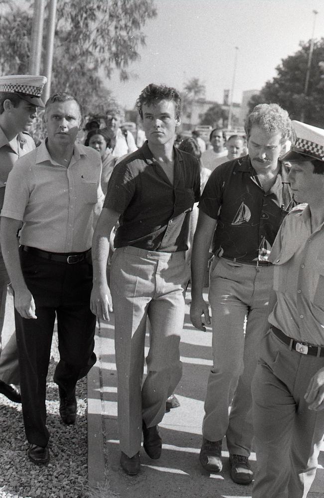 Martin Leach, Berry Springs murderer going to court on June 28, 1983, shortly after the two dead bodies were located in the bushes at Berry Springs.