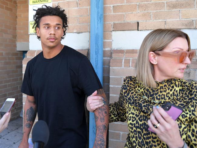 Tristan Sailor leaves Wollongong Police Station after being granted bail on sexual assault charges. Picture: NCA NewsWire / Simon Bullard.