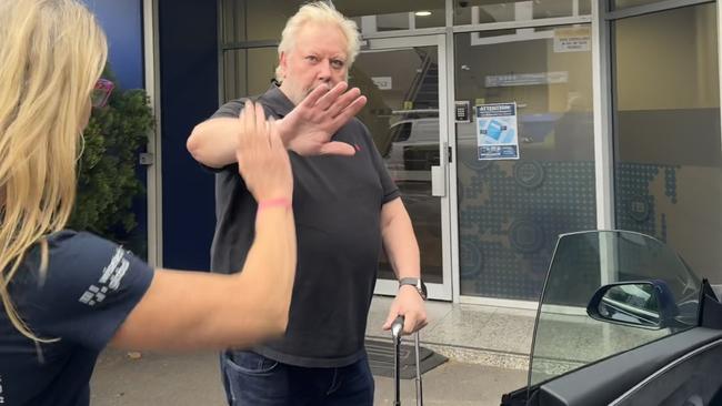 WiseTech's Richard White refused to answer questions from The Australian, while an employee attempted to act like a human shield. Picture: Liam Mendes / The Australian