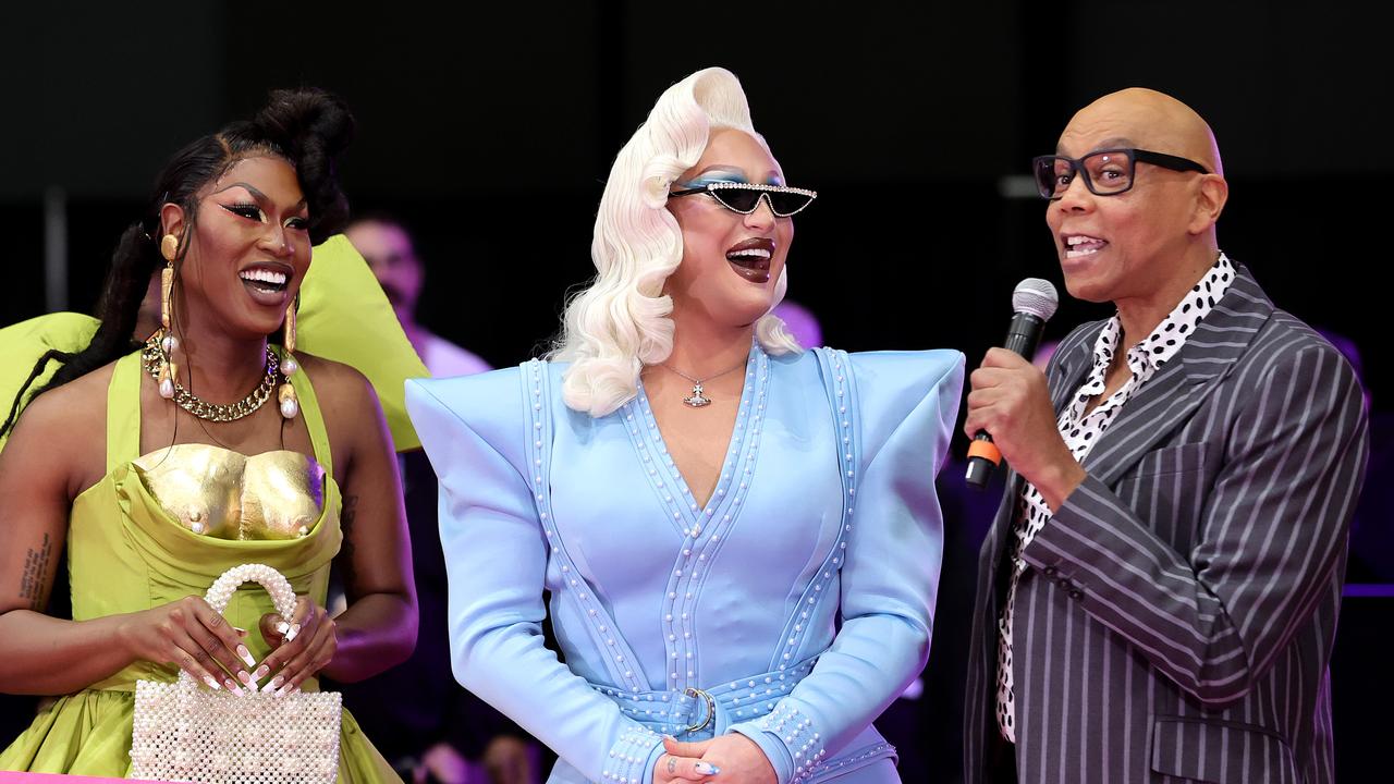 The Vivienne (centre) with drag performer Shea Couleé (left) and RuPaul. Picture: Emma McIntyre/Getty Images