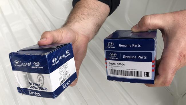 One of these is a fake. Dealership executives say counterfeit and “parallel” parts would vanish overnight if the genuine items were cheaper and better reflected overseas prices. Photo: Supplied.