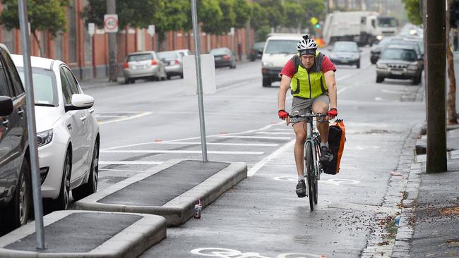 Candidate Rohan Leppert said he would work towards creating more protected bike lanes like this one on Wellington St, Collingwood. Picture: Josie Hayden