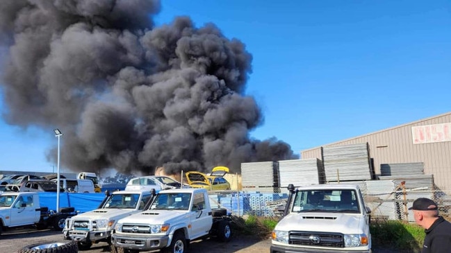 Emergency services responded to a building fire at Collins Rd, Melton about 10.20am Wednesday. Picture: Adrian Ing