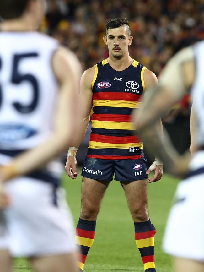 Taylor Walker locks into the Crows stare during the preliminary final. Picture Sarah Reed