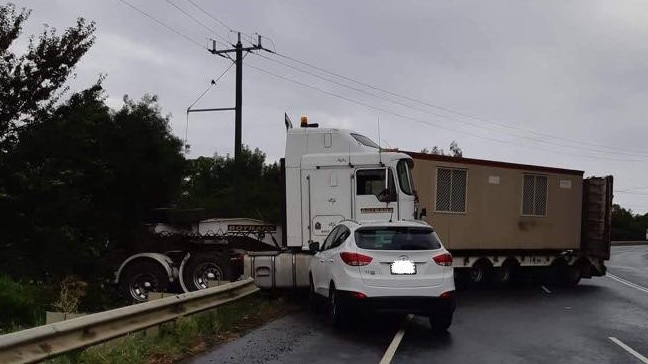 A truck travelling towards Main Street Lilydale has jackknifed and slid across incoming traffic. Picture: Lilydale CFA Facebook page