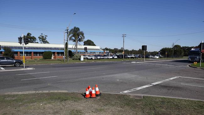 The intersection of Murray Jones Drive and Milperra Rd at Milperra, in Sydney’s west, where two people were killed in May. Picture: Richard Dobson