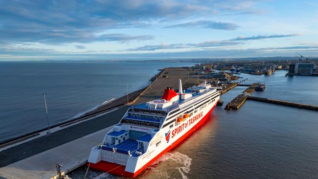 The newly built Spirit of Tasmania IV passenger ferry arrives at Port of Leith to be. Mothballed for up to two years. Picture: Iain Masterton/Alamy Live News