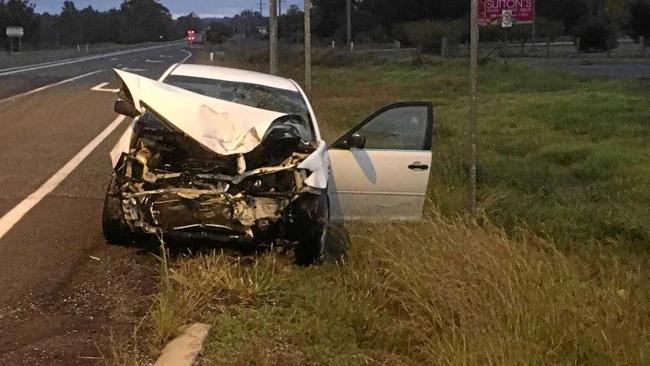 A car was left with significant damage after a crash at Thulimbah this morning. Picture: Contributed