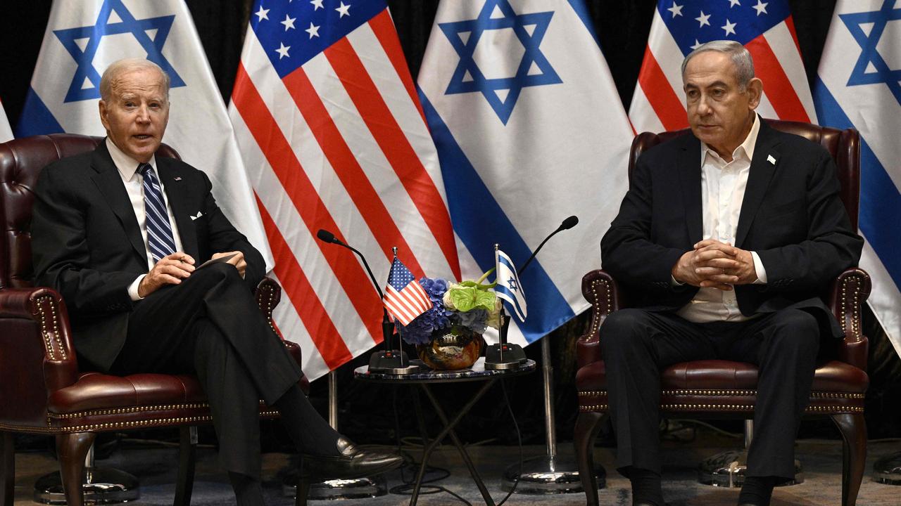 Joe Biden during his meeting with Benjamin Netanyahu in Israel. Picture: Brendan Smialowski/AFP