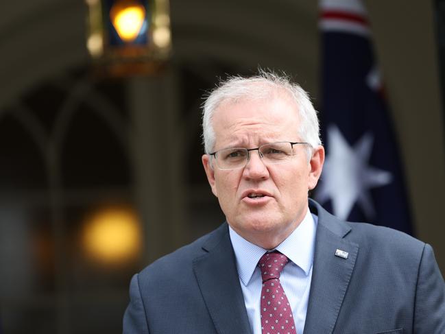 Prime Minister Scott Morrison holds a press conference at Kirribilli House in Sydney. Picture: NewsWire / Dylan Robinson