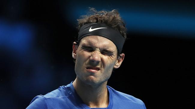 Rafael Nadal grimaces during his loss to David Goffin at the ATP Finals.