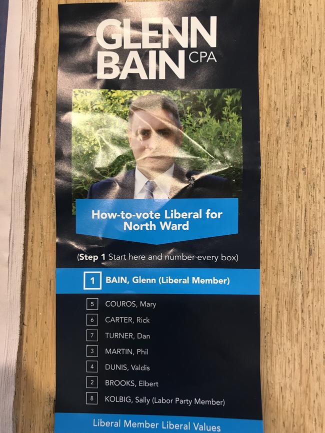 An election flyer for Adelaide City Council candidate Glenn Bain.