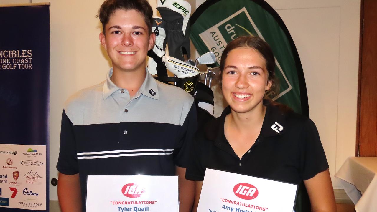 Tyler Quaill and Amy Hodgkins proudly display their scholarship certificates courtesy of the Invincibles Tour.