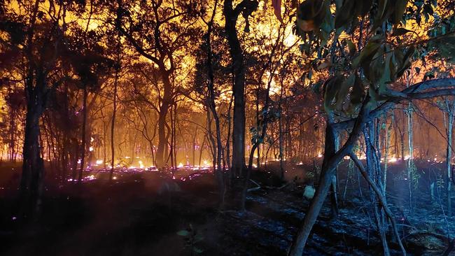 The Deepwater fire pictured burning overnight. Picture: Westowe Rural Fire Brigade