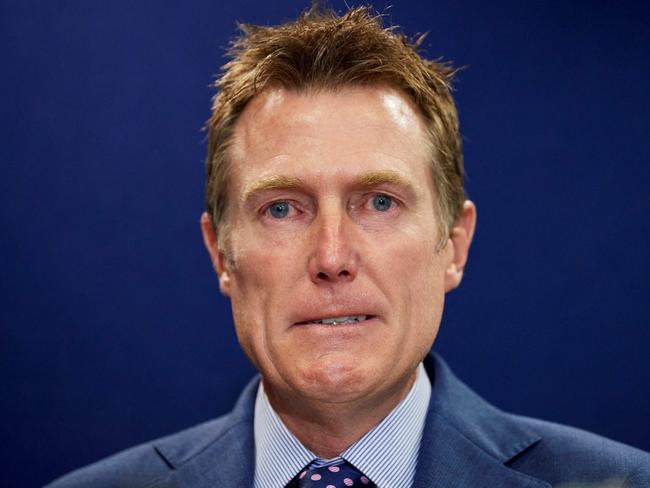 Christian Porter at the March 2021 press conference in which he outed himself as the unnamed cabinet minister accused of rape. Picture: Stefan Gosatti / AFP