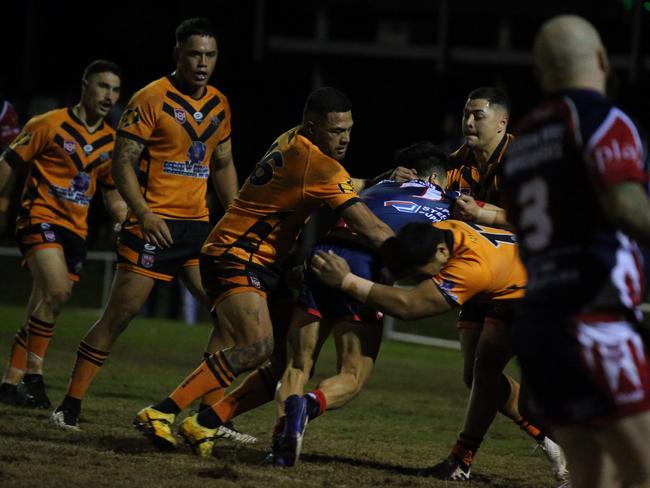 Israel Folau makes his Rugby League Gold Coast debut for Southport Tigers against defending champions Runaway Bay at Owen Park, Southport. Pic Mike Batterham