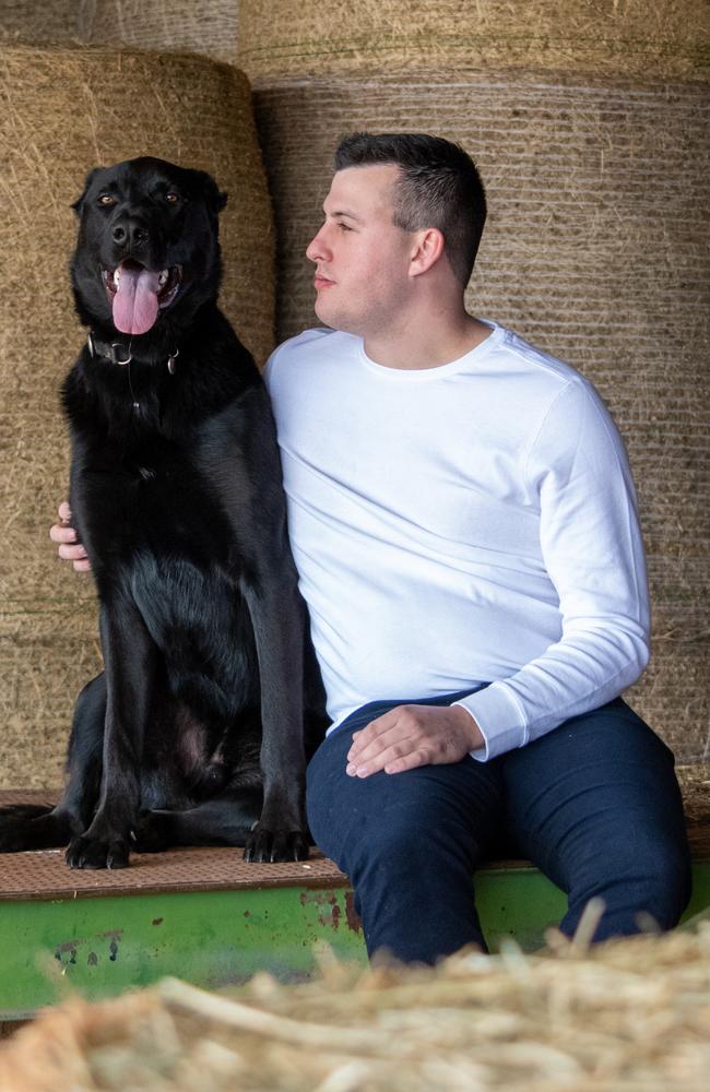 Jasper Bartlett, 21, adopted a German Shepherd cross Great Dane, named Scout. Picture: Sarah O'Neill