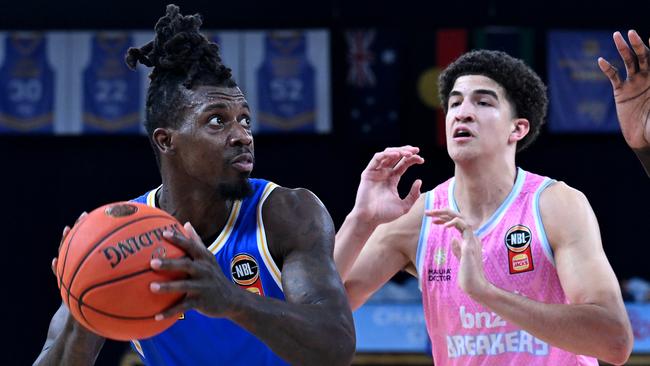 BRISBANE, AUSTRALIA - JANUARY 08: Casey Prather of the Bullets in action during the round 15 NBL match between Brisbane Bullets and New Zealand Breakers at Brisbane Entertainment Centre, on January 08, 2025, in Brisbane, Australia. (Photo by Bradley Kanaris/Getty Images)