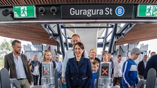 The Premier Gladys Berejiklian along with Minister for Transport Andrew Constance announce the opening date of the Sydney Metro Northwest on May 26.Picture: TransportNSW