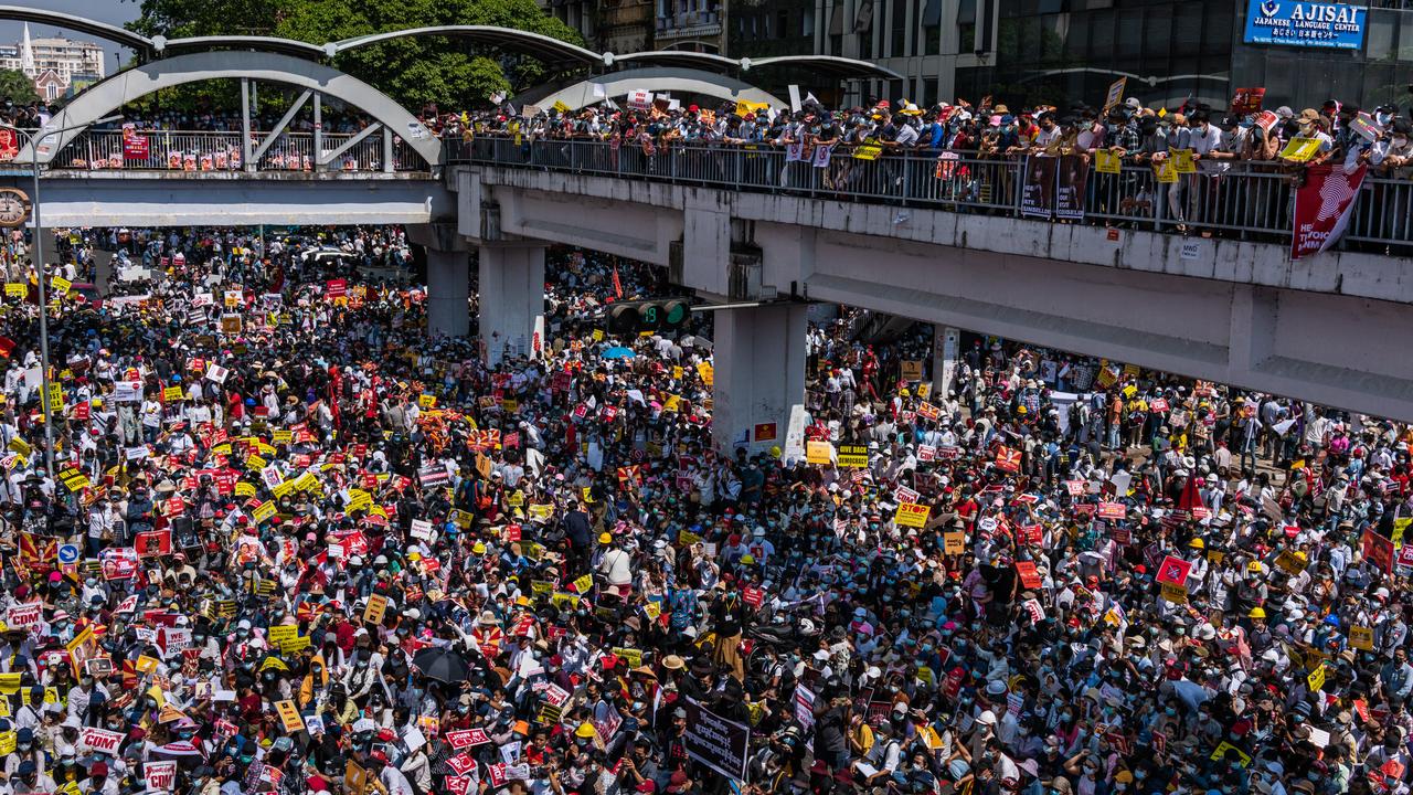 The protests have dramatically swelled in size this week. Picture: Hkun Lat/Getty Images