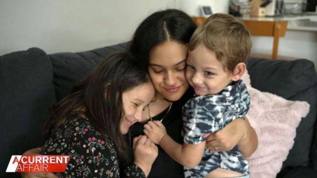 Drew Khan with her children Elena and Raffy. Picture: A Current Affair