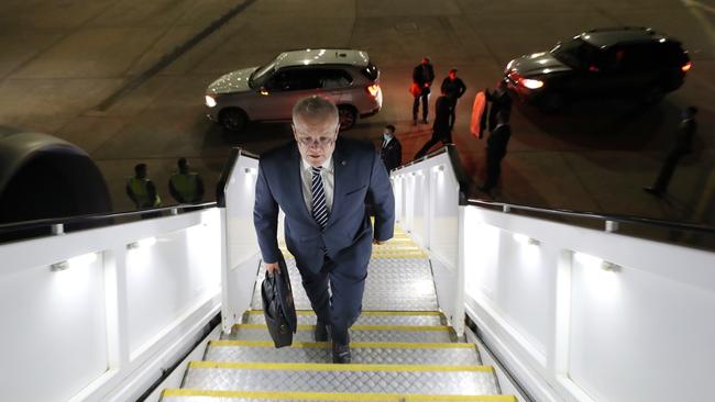 Prime Minister Scott Morrison heads to Melbourne airport in C1 after before flying to Japan for diplomatic talks with Prime Minister Suga. Picture: Adam Taylor/PMO