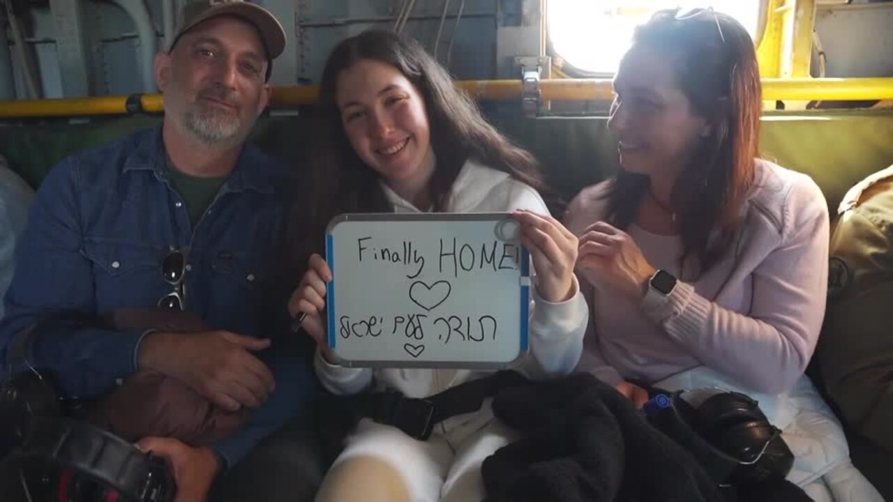 Freed Israeli soldiers seen on board military flight to hospital