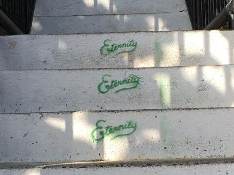 The North Burleigh Lookout and Miami stairs have been spray painted with the words "Eternity" since the rainbow stairs were painted over by council. But these will disappear too.