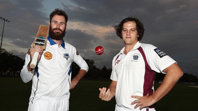 Alberton Ormeau captain Corey Galloway with former Burleigh captain TJ Miller Photograph : Jason O'Brien