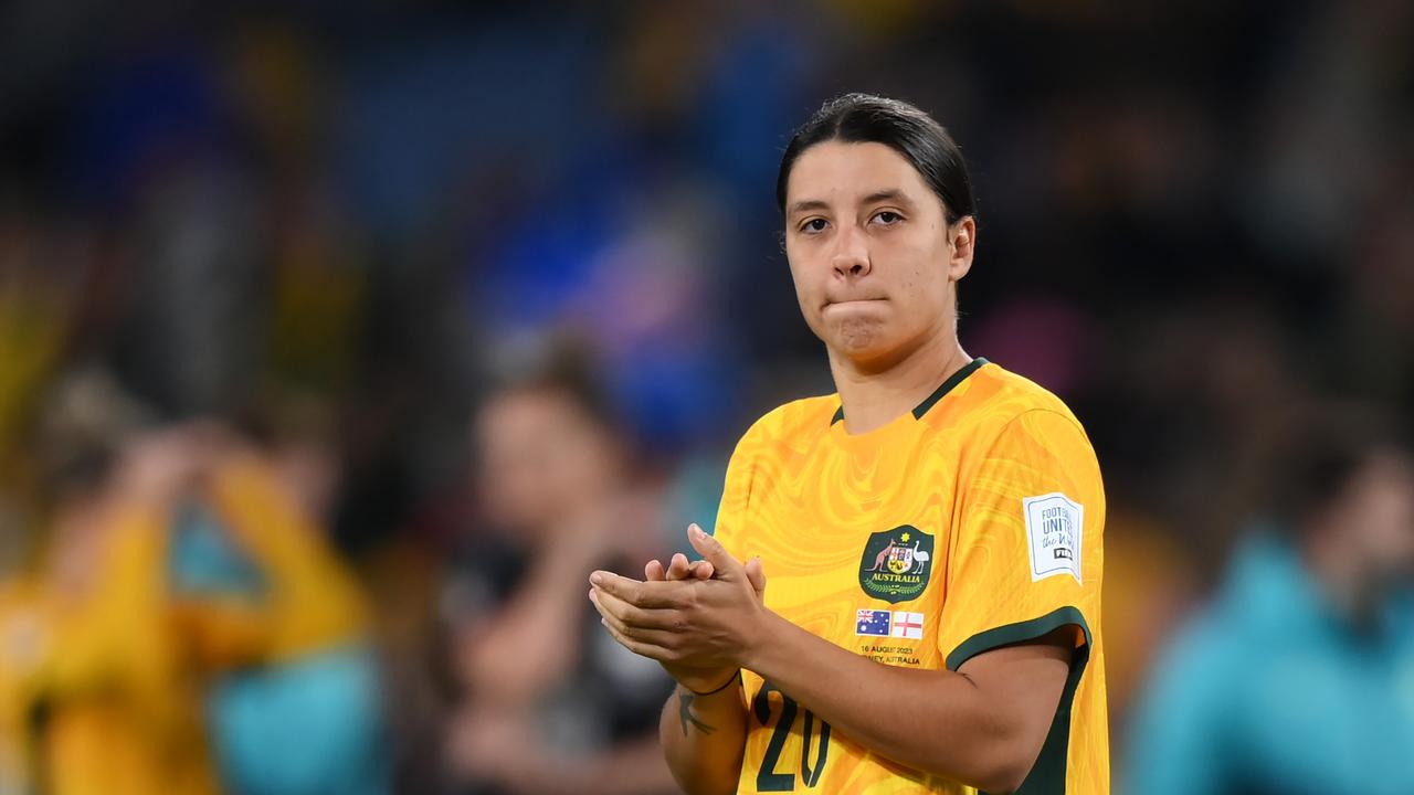 Sam Kerr reflects on the Matildas’ FIFA Women’s World Cup semi-final loss to England. Picture: Justin Setterfield/Getty Images