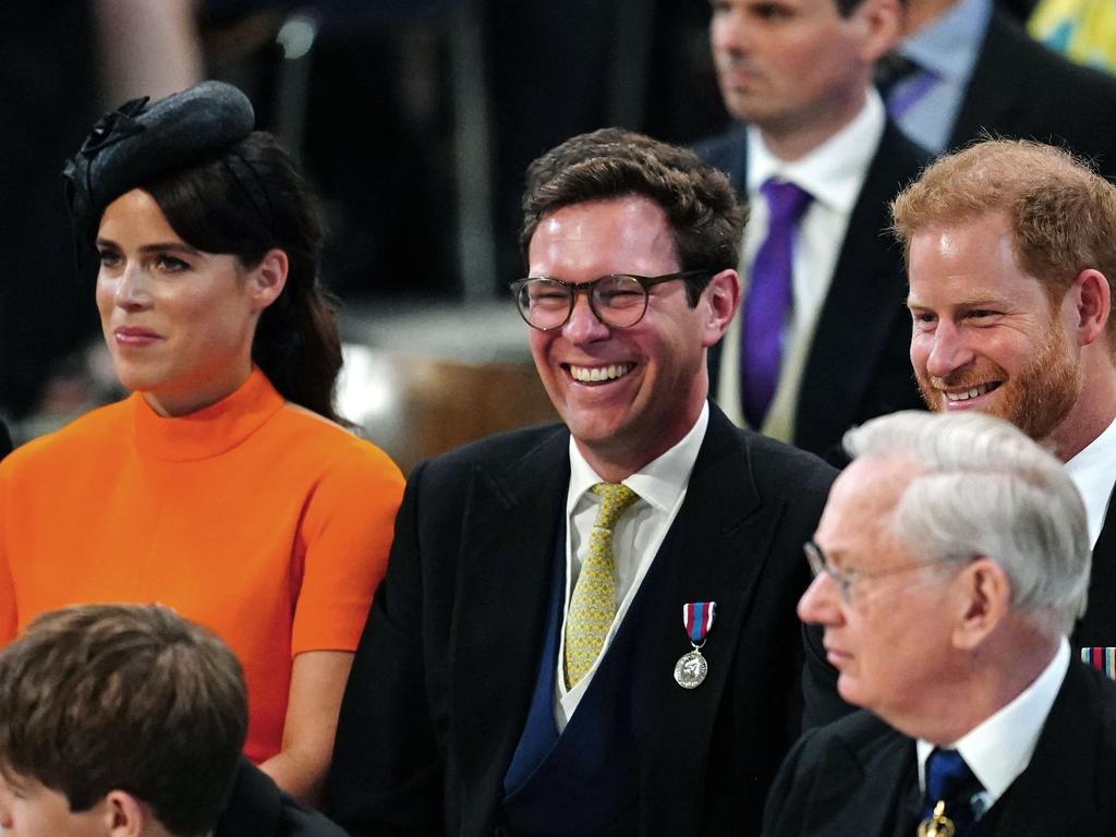 Despite Prince Harry’s rift with his family, he has remained close to Princess Eugenie and Jack Brooksbank. Picture: AFP