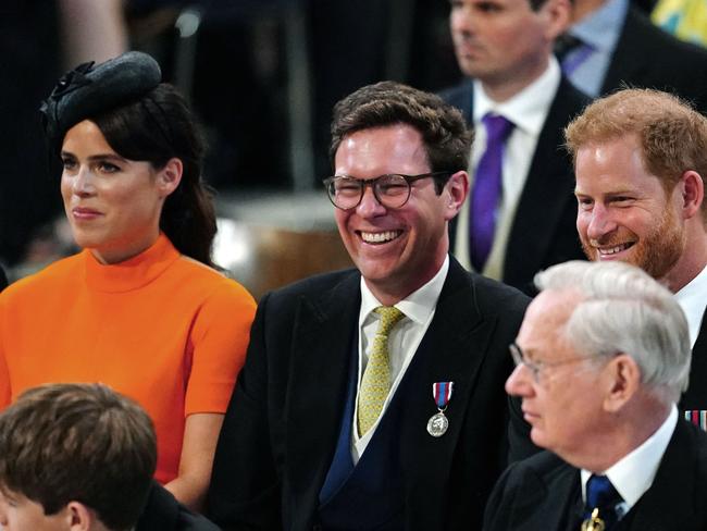 Despite Prince Harry’s rift with his family, he has remained close to Princess Eugenie and Jack Brooksbank. Picture: AFP