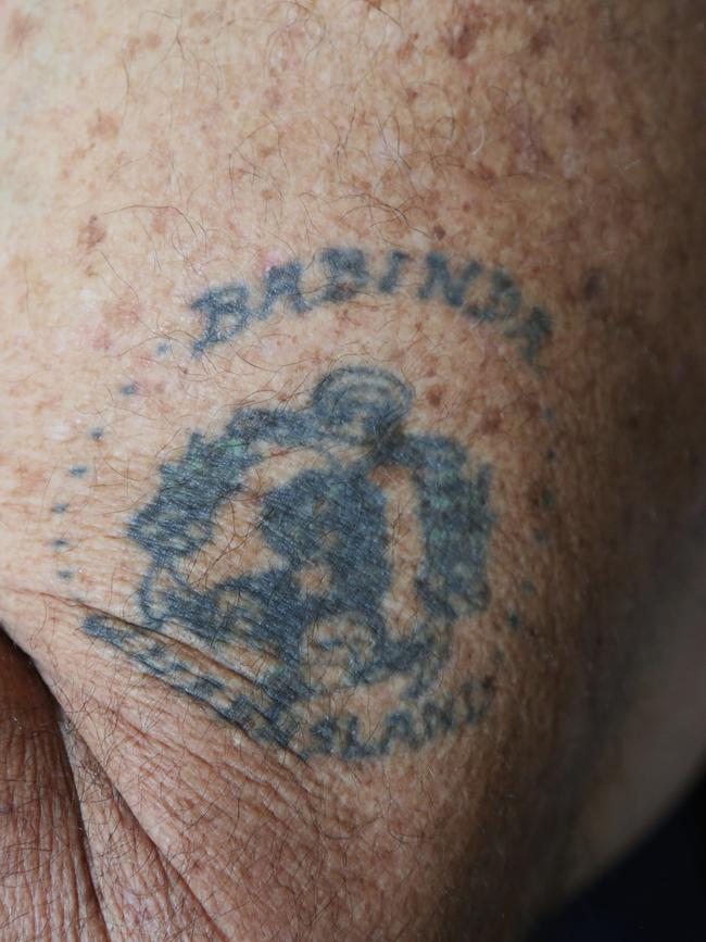 Richie Britten sporting an old tattoo featuring the town close to his heart. Picture: Peter Carruthers