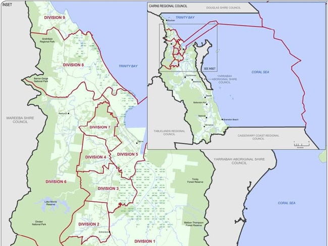 Cairns Regional Council is split into nine divisions. Picture: ECQ