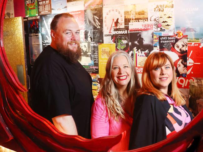 L to R, Luke ÃBooÃ Johnston a Co-Owner, with Joc Curran a Co-Founder, Cat Clarke a Co-Owner,  for the Zoo's 30th birthday lineup program announcement, on Wednesday 12th October 2022 - Photo Steve Pohlner